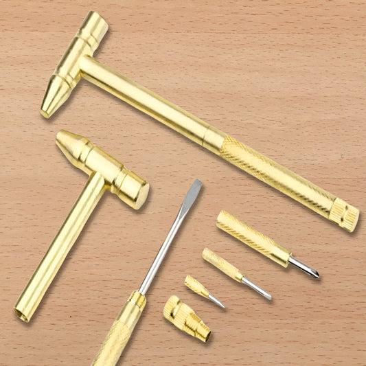 6-in-1 Mini Brass Hammer Screwdriver Set – Multifunctional Watch & Jewelry Repair Tool