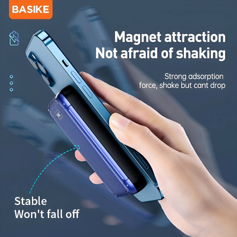 BASIKE 5000mAh 20W MagSafe Wireless Power Bank with 15W Fast Wireless Charging and PD QC 3.0 Support for iPhone Samsung Huawei